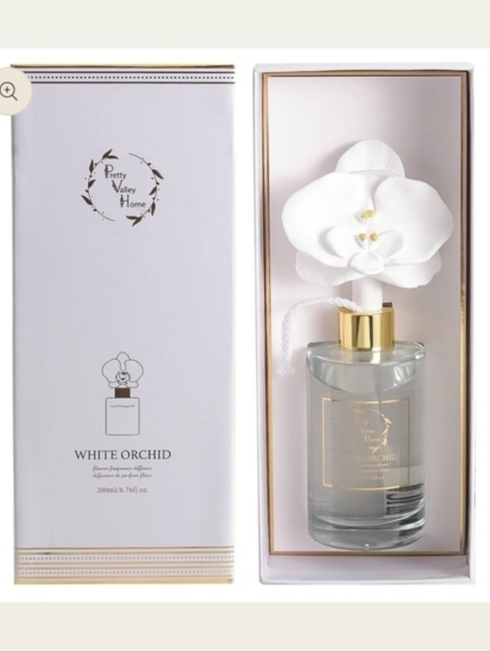 NIB White Orchid Ceramic Flower Fragrance Diffuser Set 4oz - Picture 3 of 6